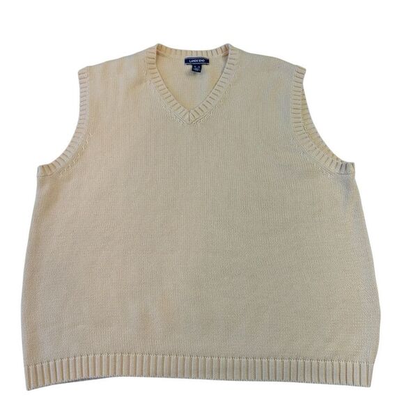 Land's End Women's Preppy Coastal Butter Yellow Knit V Neck Vest, XL - Picture 1 of 7